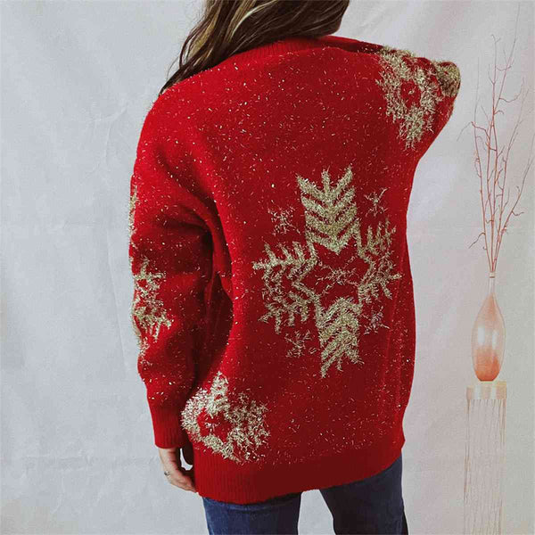Snowflake Pattern Long Sleeve Sweater Bazaarbey