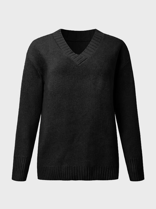 V-Neck Long Sleeve Knit Top Bazaarbey
