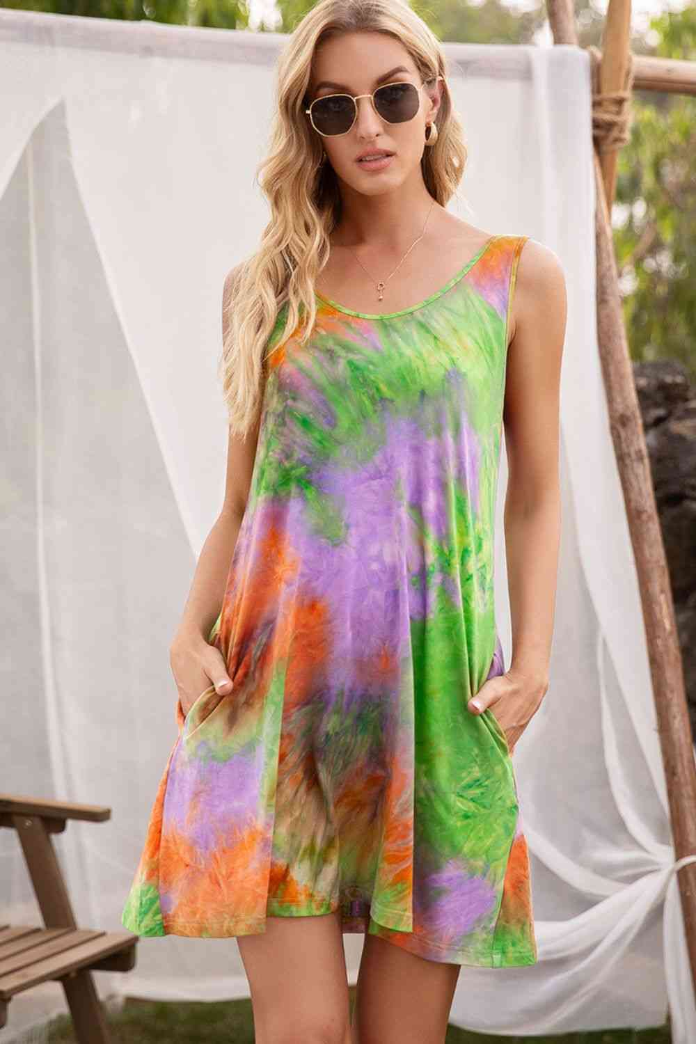 Tie-Dye Sleeveless Dress with Pockets -BazaarBey - www.shopbazaarbey.com