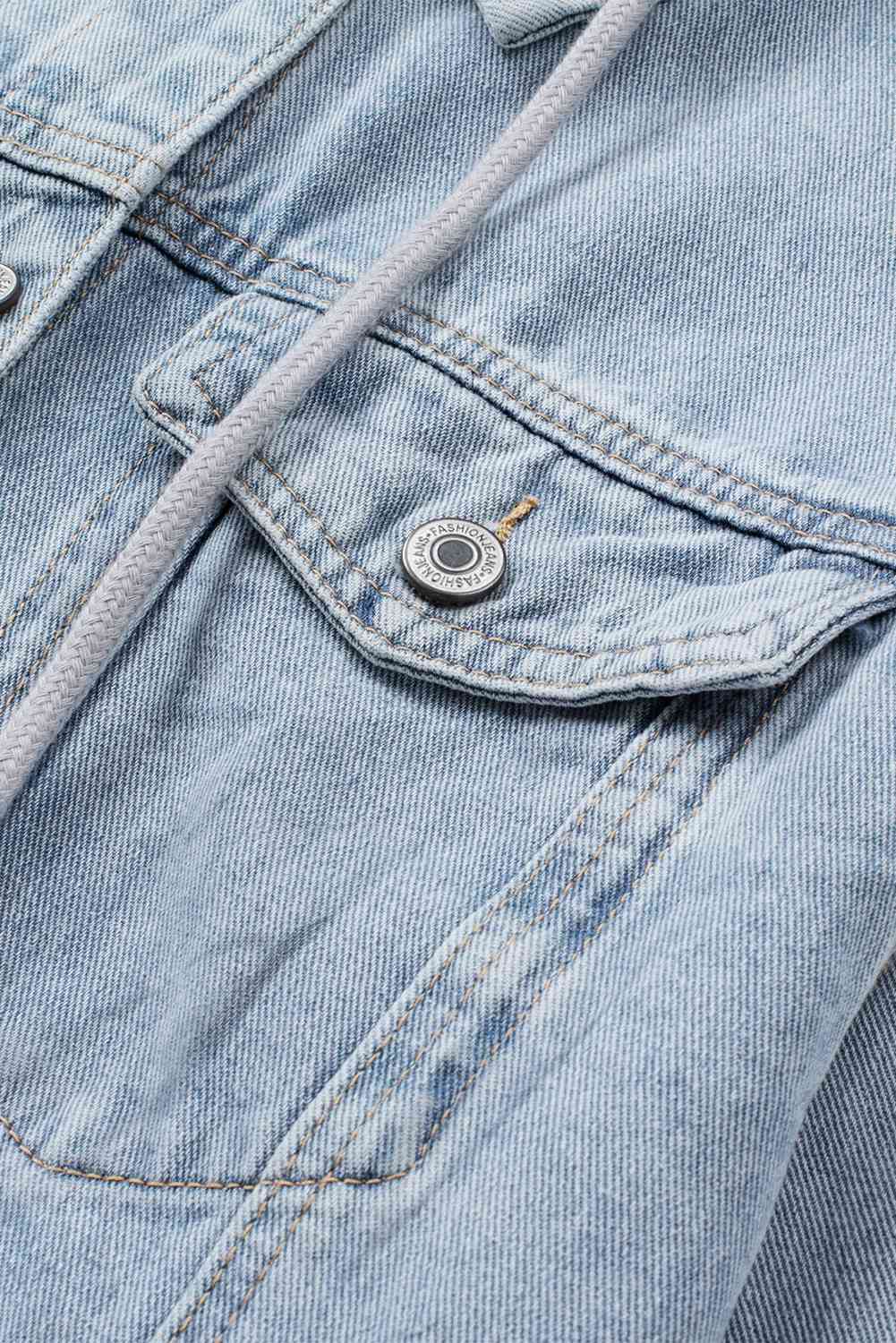 Distressed Hooded Denim Jacket Bazaarbey