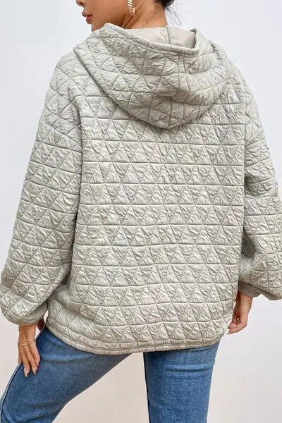Quilted Long Sleeve Hoodie with Pocket Bazaarbey