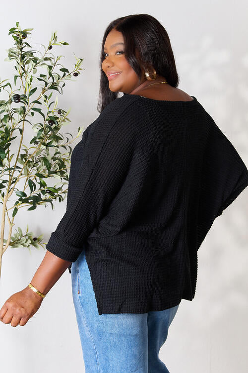   Round Neck High-Low Slit Knit Top Bazaarbey