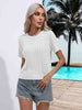 Cable-Knit Round Neck Short Sleeve Knit Top Trendsi
