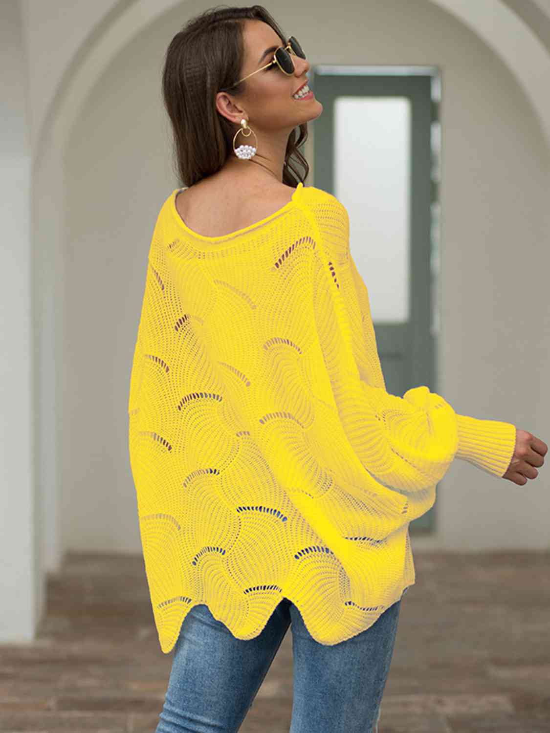  Boat Neck Lantern Sleeve  Knit Top Bazaarbey