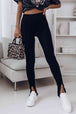 High Waist Ribbed Slit Leggings Bazaarbey