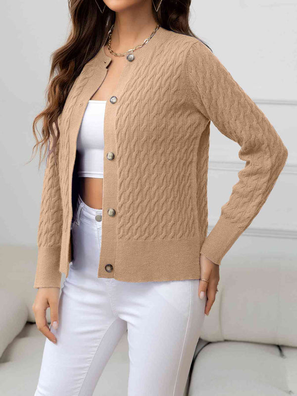 BazaarBey Round Neck Cable-Knit Buttoned Knit Top 