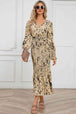 Printed V-Neck Smocked Midi Dress -BazaarBey - www.shopbazaarbey.com
