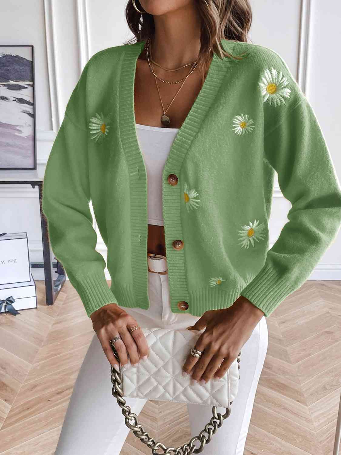 Floral Button Up Cardigan Trendsi