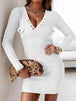 V-Neck Long Sleeve Ribbed Dress -BazaarBey - www.shopbazaarbey.com