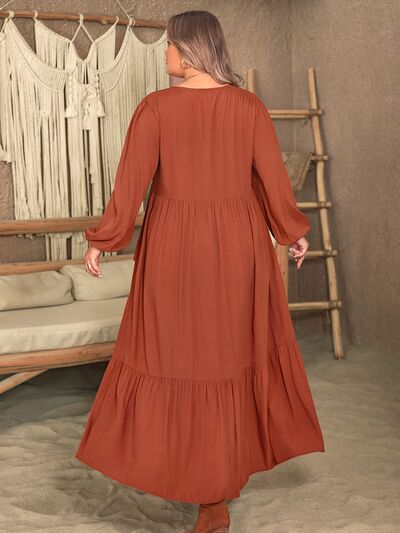 Plus Size Ruffled V-Neck Balloon Sleeve Dress -BazaarBey - www.shopbazaarbey.com
