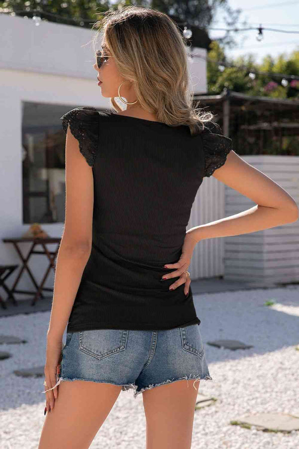 Scoop Neck Lace Cap Sleeve Tank Bazaarbey