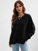 Exposed Seam Dropped Shoulder Slit Sweater Trendsi