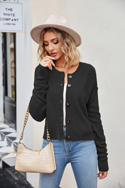 Button Down Exposed Seam Cardigan Trendsi
