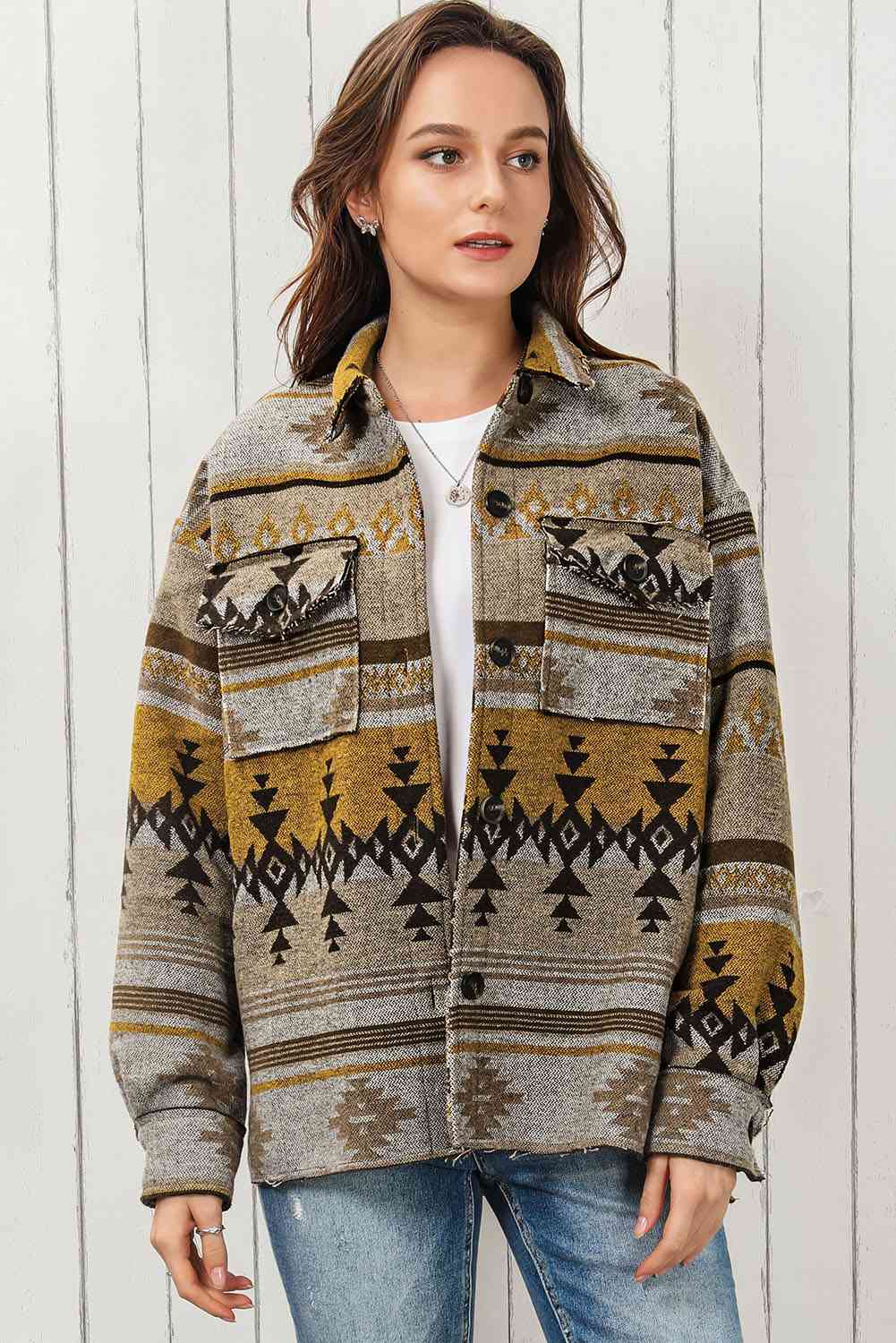 Collared Drop Shoulder Jacket Trendsi