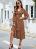  V-Neck Smocked Lantern Sleeve Ruffle Hem Dress -BazaarBey - www.shopbazaarbey.com