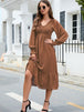  V-Neck Smocked Lantern Sleeve Ruffle Hem Dress -BazaarBey - www.shopbazaarbey.com