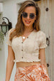 Buttoned Frill Hem Cropped Knit Top Trendsi