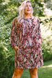 Plus Size Printed Round Neck Long Sleeve Mini Dress -BazaarBey - www.shopbazaarbey.com