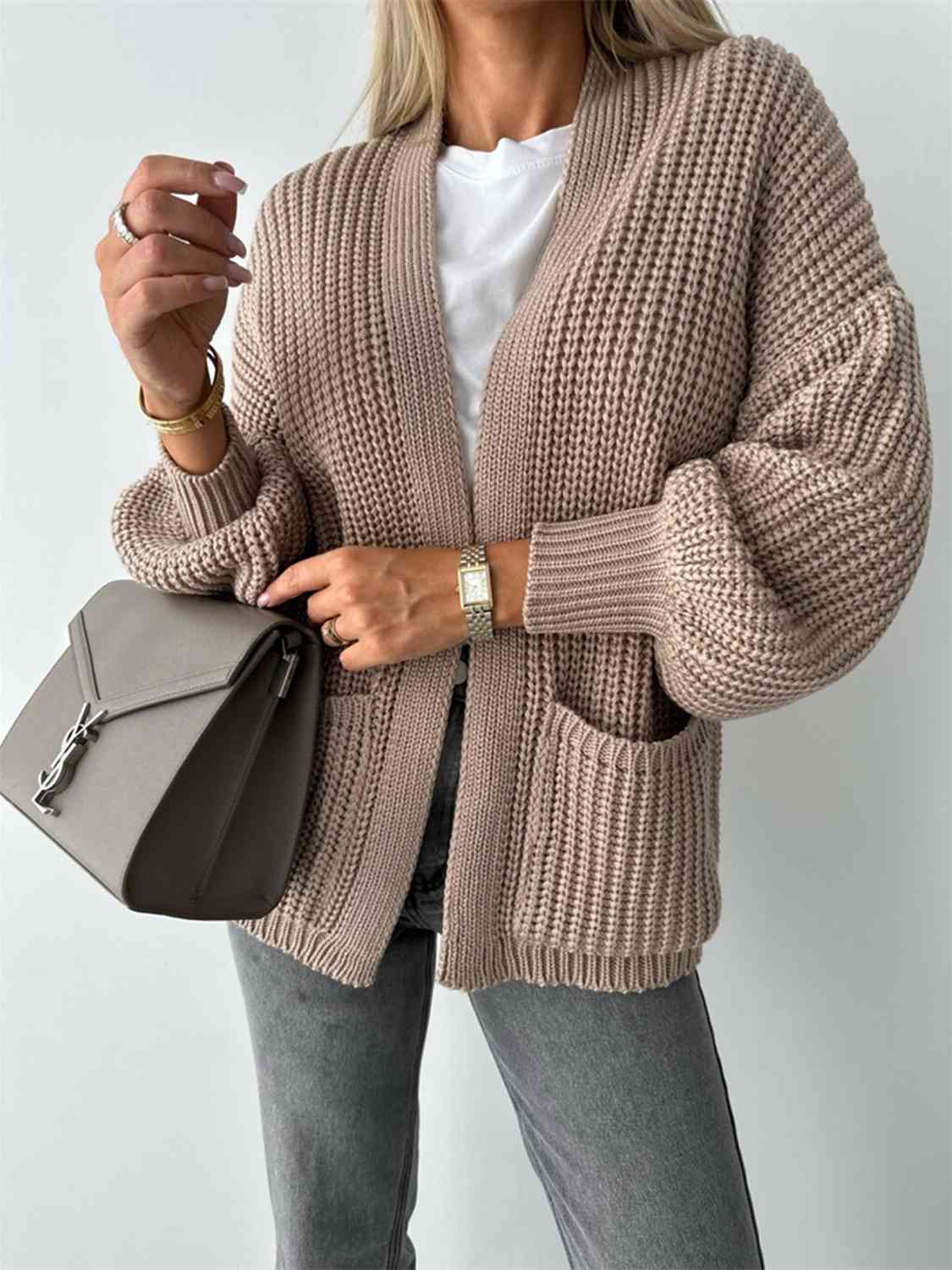 Open Front Dropped Shoulder Cardigan Bazaarbey