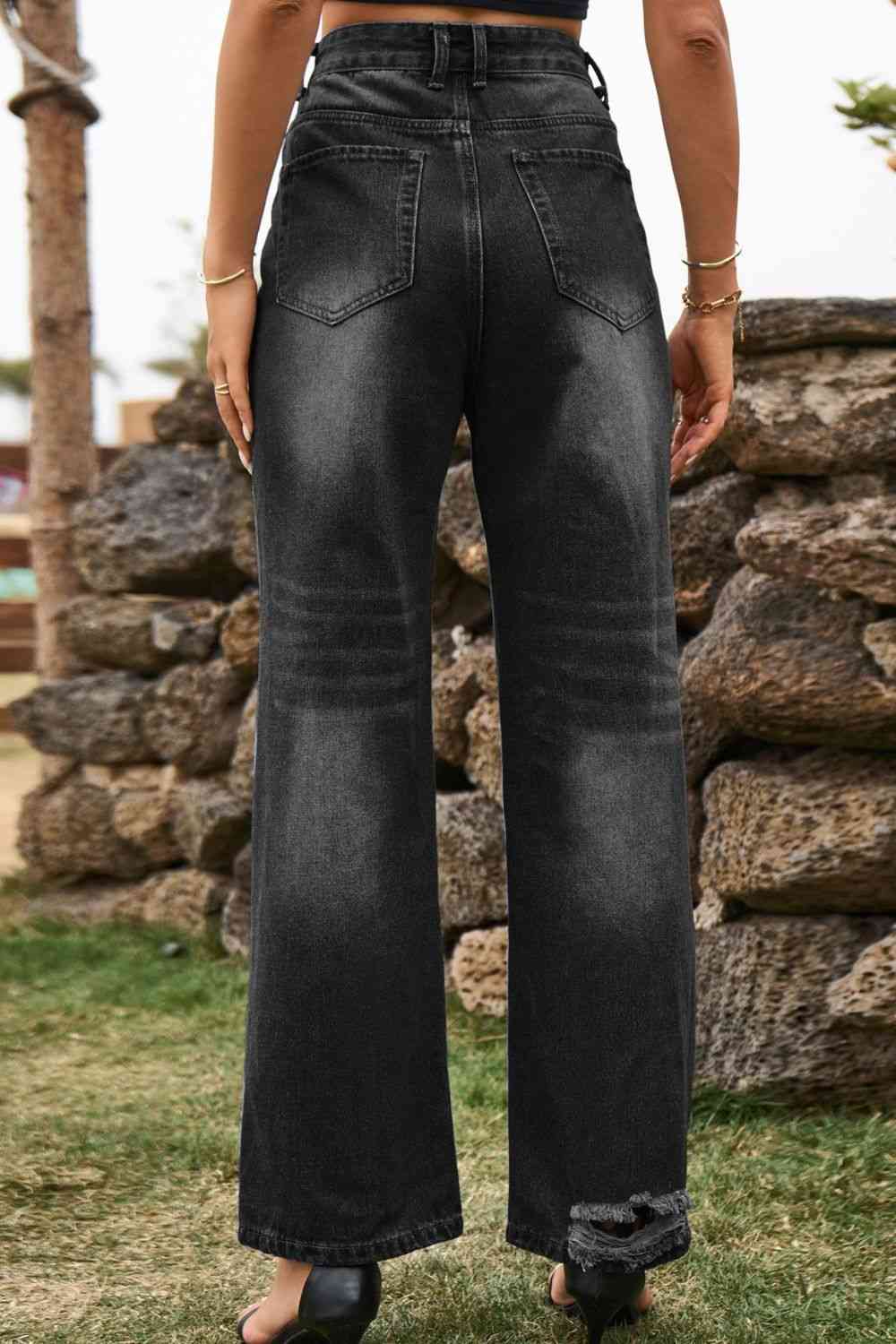 Distressed Buttoned Loose Fit Jeans Trendsi
