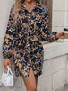Tie Front Printed Collared Neck Shirt Dress Bazaarbey