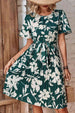 Floral Round Neck Tie Belt Pleated Dress -BazaarBey - www.shopbazaarbey.com
