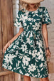 Floral Round Neck Tie Belt Pleated Dress -BazaarBey - www.shopbazaarbey.com