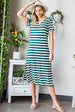 Striped V-Neck Short Sleeve Side Slit Dress -BazaarBey - www.shopbazaarbey.com