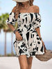Printed Off-Shoulder Smocked Waist Dress -BazaarBey - www.shopbazaarbey.com