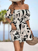 Printed Off-Shoulder Smocked Waist Dress -BazaarBey - www.shopbazaarbey.com