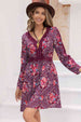 V-Neck Long Sleeve Printed Mini Dress -BazaarBey - www.shopbazaarbey.com