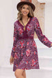 V-Neck Long Sleeve Printed Mini Dress -BazaarBey - www.shopbazaarbey.com