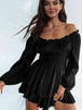 Off Shoulder Smocked Waist Romper -BazaarBey - www.shopbazaarbey.com