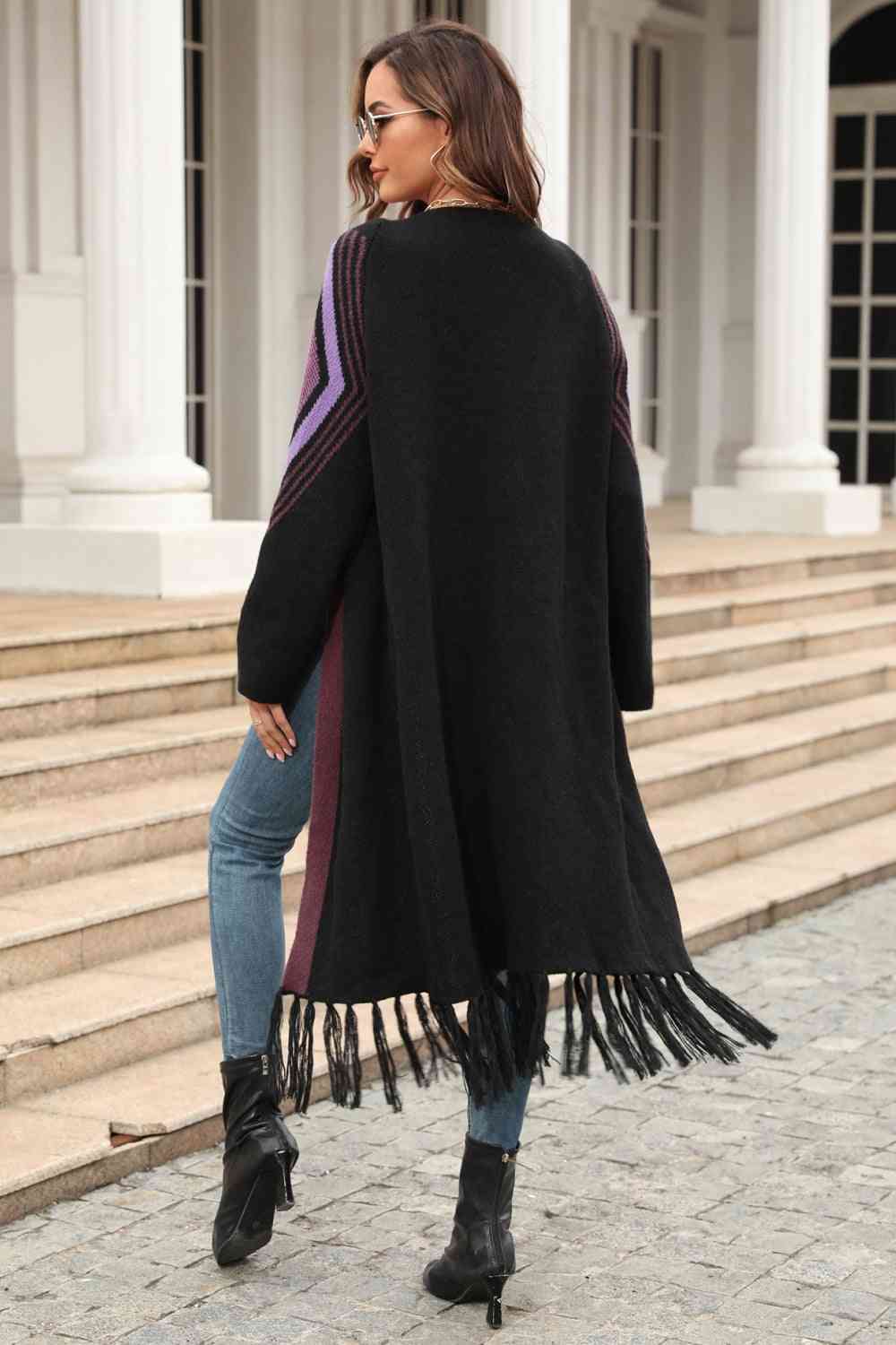  Geometric  Hem Open Front Duster Cardigan Bazaarbey
