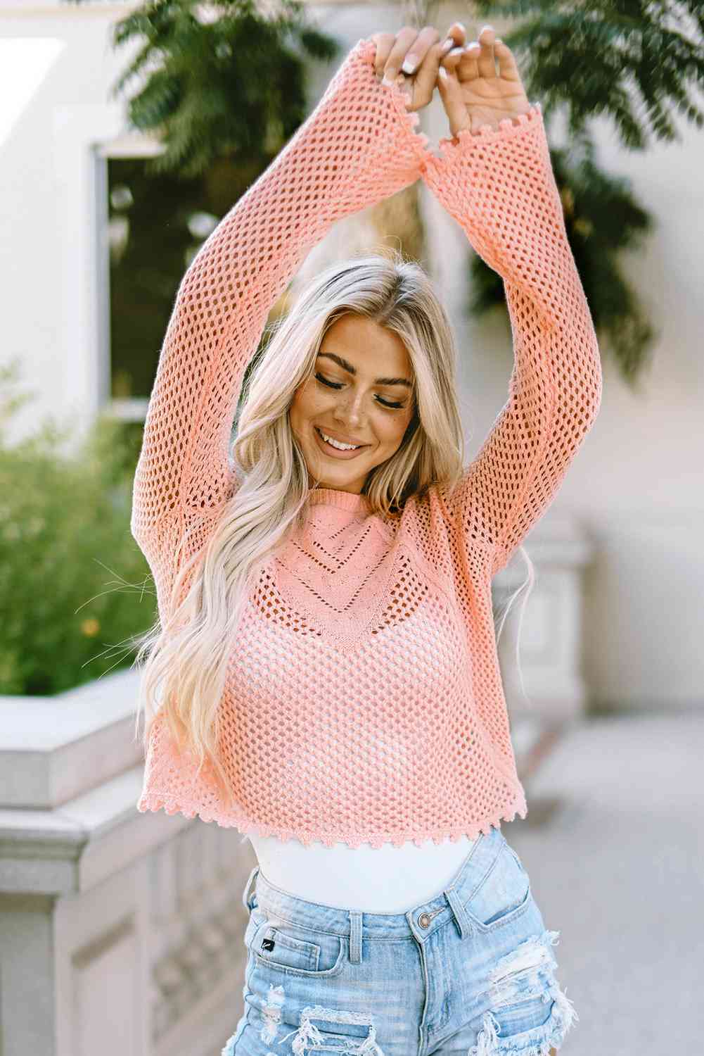  Round Neck Long Sleeve Knit Top Trendsi