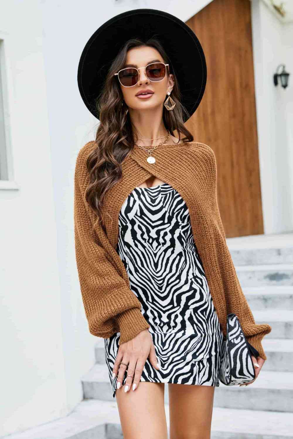 Rib-Knit Cropped Poncho Bazaarbey