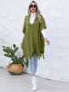 Fringe Trim Buttoned Hooded Poncho Bazaarbey