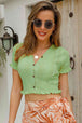 Buttoned Frill Hem Cropped Knit Top Trendsi