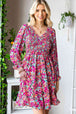 Floral Smocked V-Neck Flounce Sleeve Dress -BazaarBey - www.shopbazaarbey.com