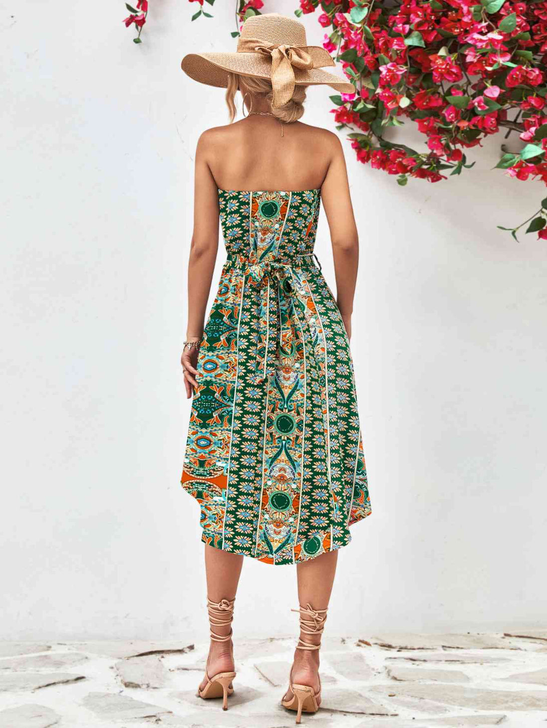 Printed Strapless Tie Belt Dress -BazaarBey - www.shopbazaarbey.com