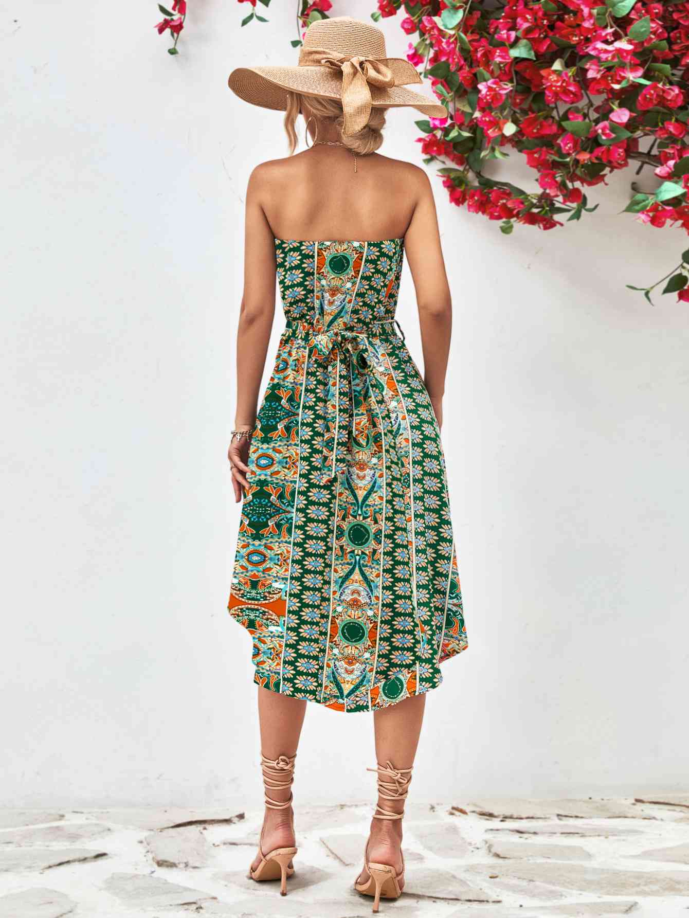 Printed Strapless Tie Belt Dress -BazaarBey - www.shopbazaarbey.com