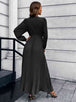 V-Neck Tie Waist Pleated Maxi Dress Bazaarbey