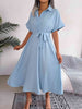 Short Sleeve Collared Tie Belt Dress -BazaarBey - www.shopbazaarbey.com