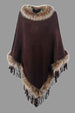Faux Fur Trim Fringed Poncho Bazaarbey