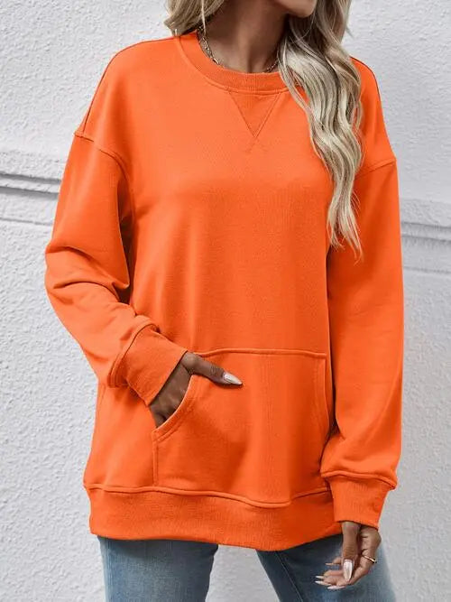 Round Neck Long Sleeve Sweatshirt Trendsi