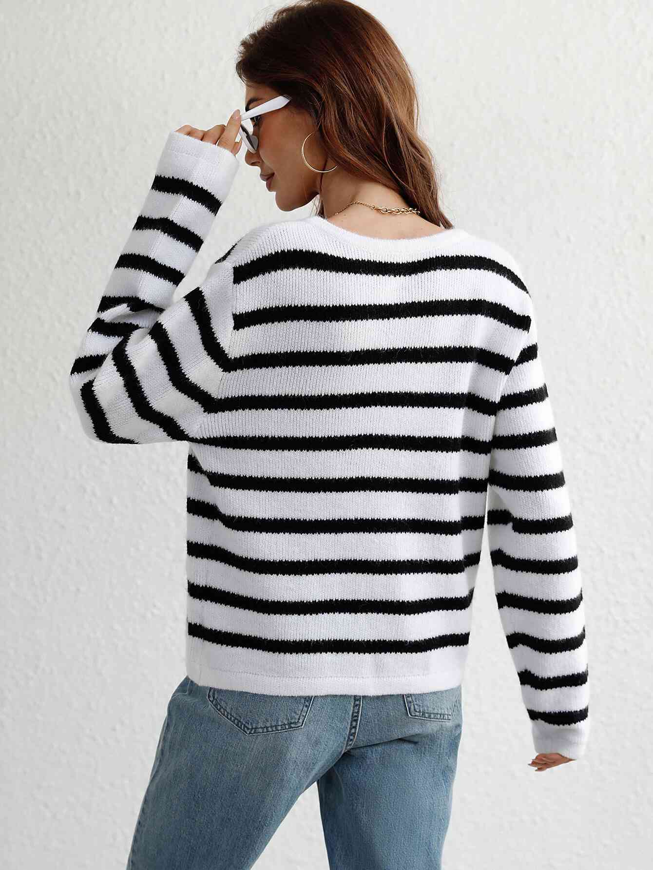  Striped Button Front Cardigan Trendsi