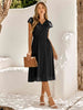 V-Neck Flutter Sleeve Midi Dress -BazaarBey - www.shopbazaarbey.com