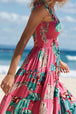 Floral Smocked Tie-Shoulder Tiered Dress -BazaarBey - www.shopbazaarbey.com