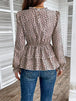 Printed Round Neck Smocked Flounce Sleeve T-Shirt Bazaarbey