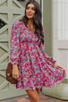 Floral Smocked V-Neck Flounce Sleeve Dress -BazaarBey - www.shopbazaarbey.com